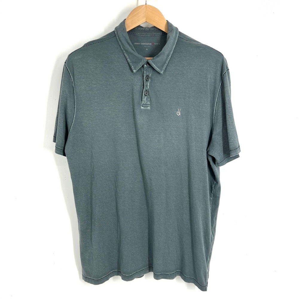 John Varvatos USA Mens XL Blue Gray Peace Sign Cotton Polo Shirt K1381R1B